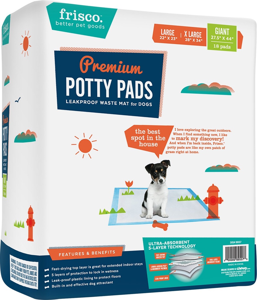 Frisco Unscented 18 Count Giant Dog Training &amp; Potty Pads, 27.5 x 44-in