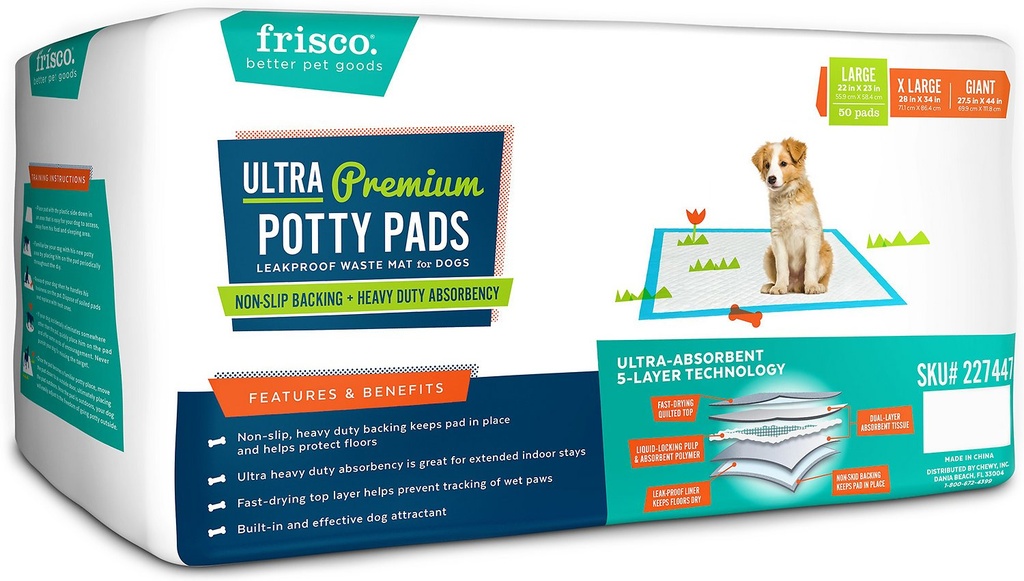 Frisco Non-Skid Ultra Premium Unscented 50 Count Dog Training &amp; Potty Pads, 22 x 23-in