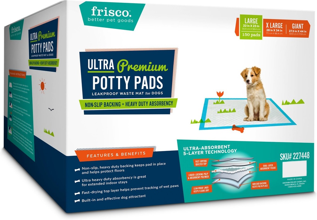 Frisco Non-Skid Ultra Premium Unscented 150 Count Dog Training &amp; Potty Pads, 22 x 23-in