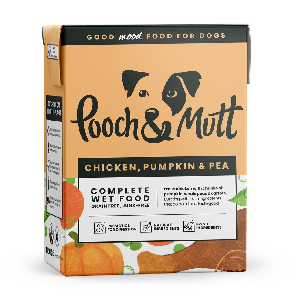 POOCH &amp; MUTT CHICKEN, PUMPKIN &amp; PEA COMPLETE GRAIN-FREE PACK OF 6 WET DOG FOOD 375G