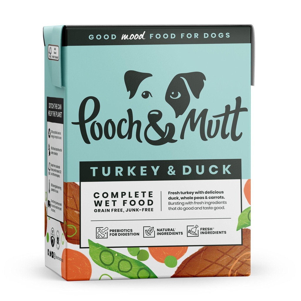 POOCH &amp; MUTT TURKEY &amp; DUCK COMPLETE GRAIN-FREE PACK OF 6 WET DOG FOOD 375G