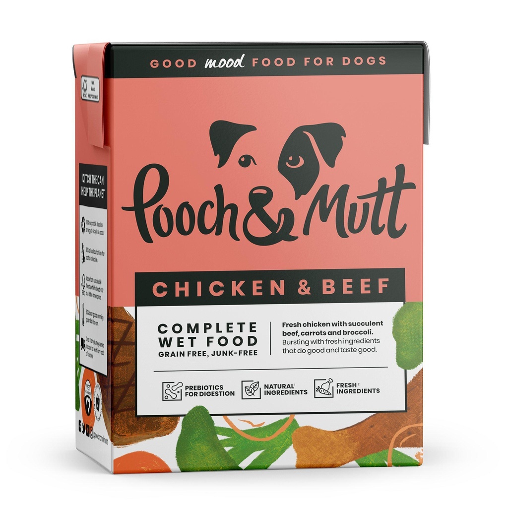 POOCH &amp; MUTT CHICKEN &amp; BEEF COMPLETE GRAIN-FREE PACK OF 12 WET DOG FOOD 375G