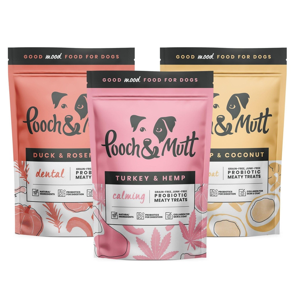 POOCH &amp; MUTT MEATY TASTER PACK OF 3 DOG TREATS 120g