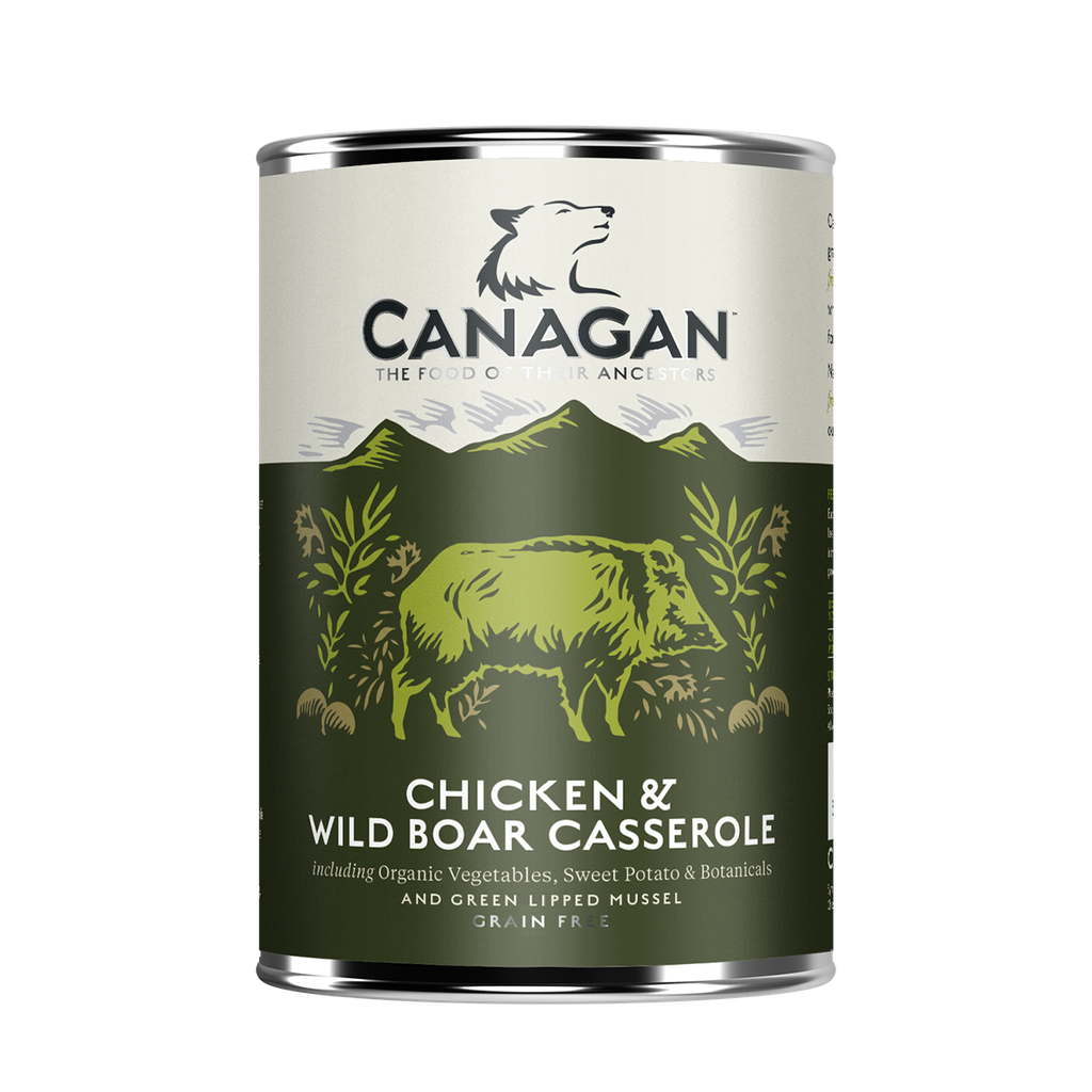 CANAGAN CHICKEN &amp; WILD BOAR CASSEROLE GRAIN-FREE CASE OF 6 WET CANNED DOG FOOD 400G