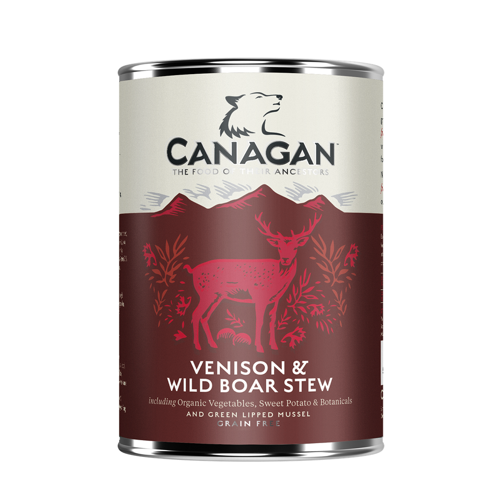 CANAGAN VENISON &amp; WILD BOAR STEW GRAIN-FREE PUPPY AND ADULT CASE OF 6 WET CANNED DOG FOOD 400G