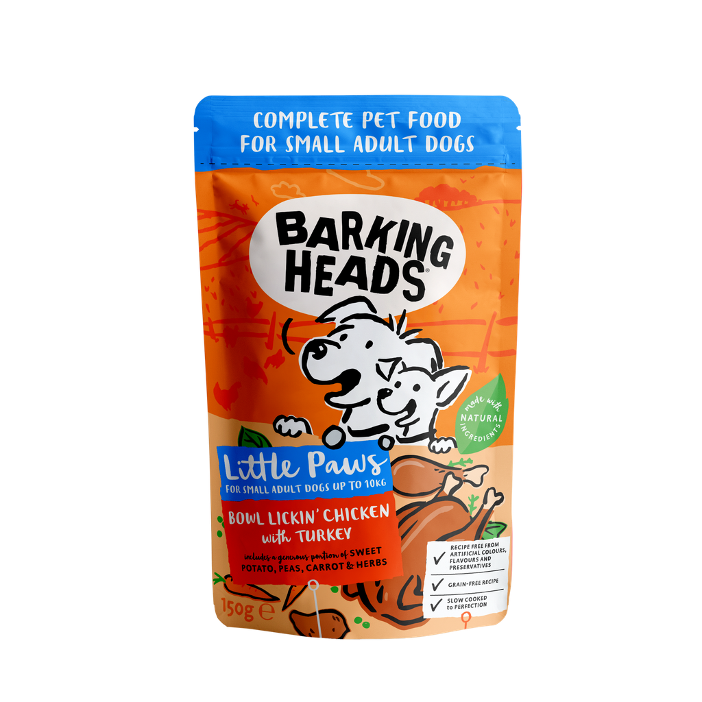 BARKING HEADS LITTLE PAWS - BOWL LICKIN' CHICKEN &amp; TURKEY COMPLETE SMALL BREED ADULT GRAIN-FREE PACK OF 20 WET DOG FOOD 150G