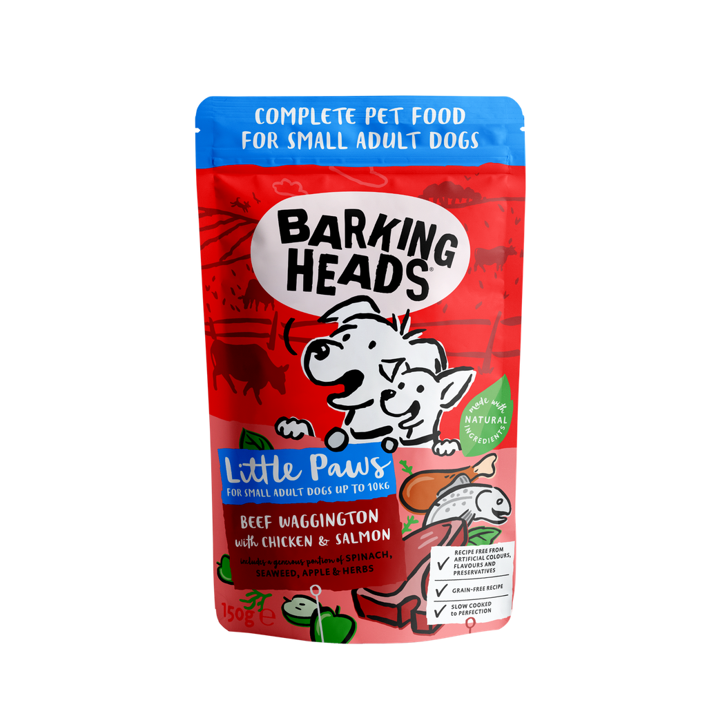 BARKING HEADS LITTLE PAWS - BEEF WAGGINGTON &amp; CHICKEN GRAIN-FREE PACK OF 40 WET DOG FOOD 150G