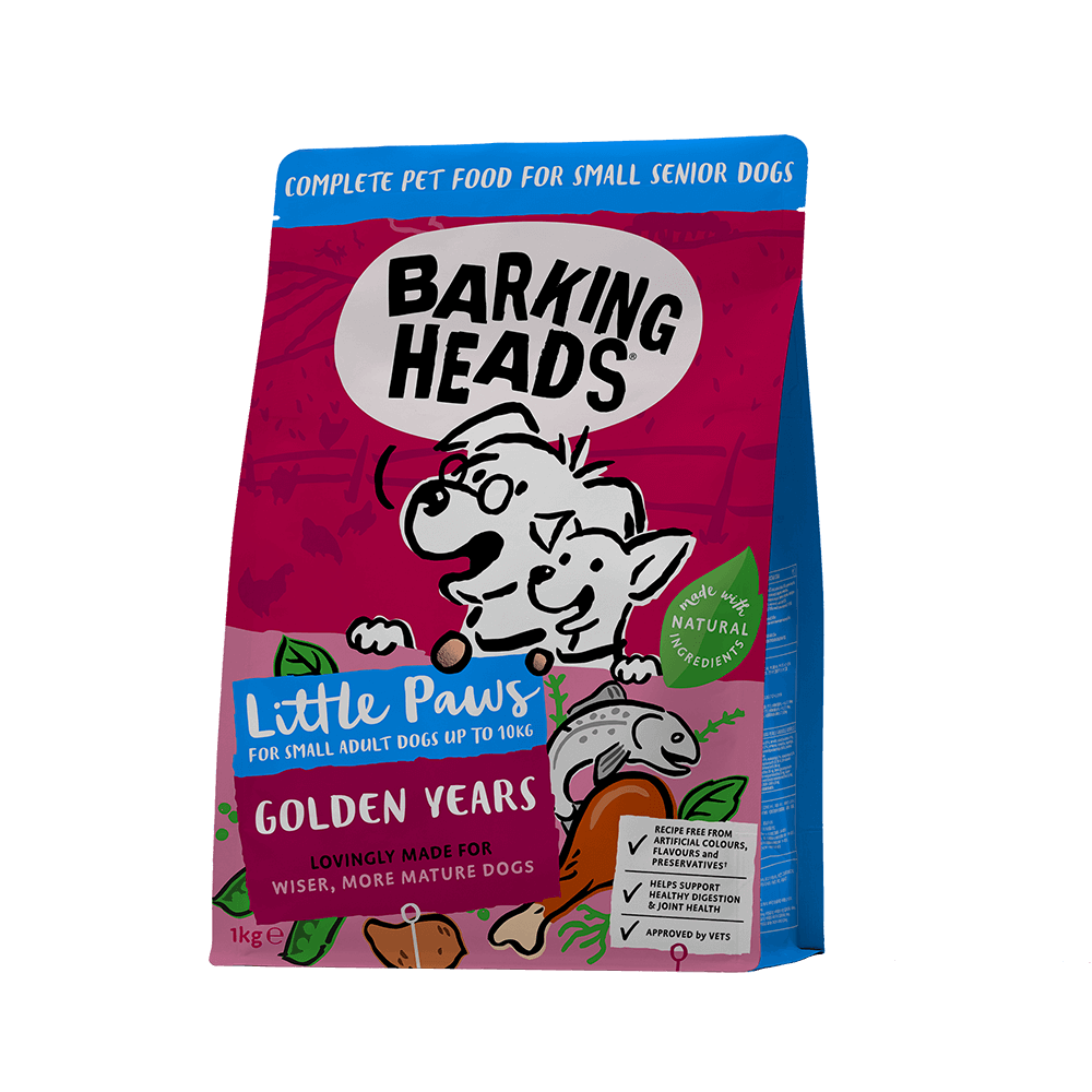 BARKING HEADS LITTLE PAWS - GOLDEN YEARS (SENIOR) WITH SWEET POTATO, GARDEN VEG AND HERBS SMALL BREED SENIOR GRAIN-FREE DRY DOG FOOD 1KG