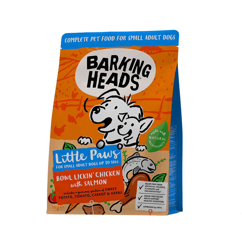 BARKING HEADS LITTLE PAWS - BOWL LICKIN' CHICKEN &amp; SALMON SMALL ADULT DRY DOG FOOD 4KG