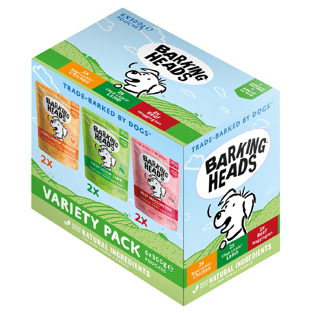 BARKING HEADS VARIETY PACK OF 6 GRAIN-FREE WET DOG FOOD 300G