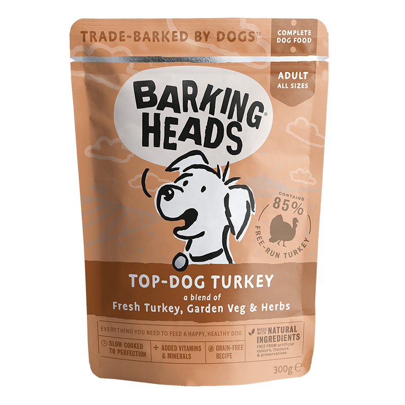 BARKING HEADS TOP-DOG TURKEY PACK OF 10 GRAIN-FREE WET DOG FOOD 300G