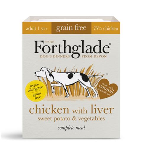 FORTHGALE Complete Meal Grain Free Chicken &amp; Liver With Sweet Potato &amp; Vegetables Pack of 18 Natural Wet Dog Food 395g