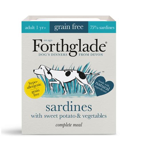 FORTHGALE Complete Meal Grain Free Sardines with Sweet Potato &amp; Vegetables Pack of 18 Natural Wet Dog Food 395g