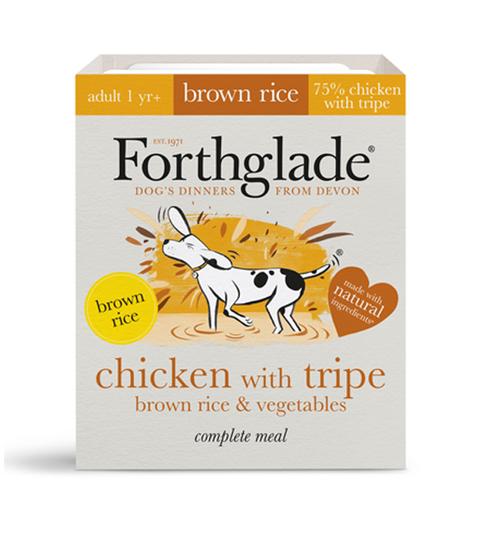 FORTHGALE Complete Meal with Brown Rice, Chicken with Tripe, Brown Rice &amp; Vegetables Pack of 36 Natural Wet Dog Food 395g