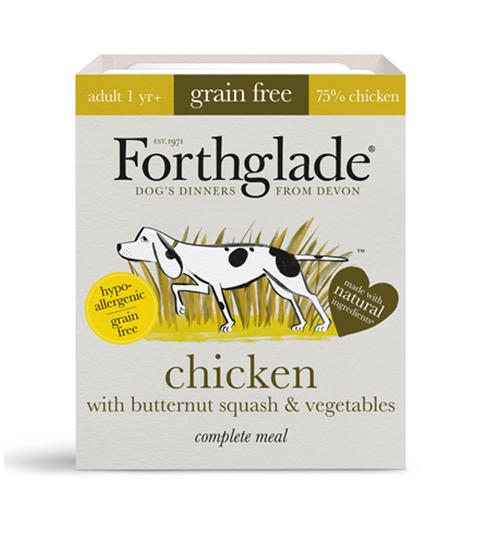 FORTHGALE Grain Free Chicken with Butternut Squash &amp; Vegetables Pack of 18 Natural Adult Wet Dog Food 395g