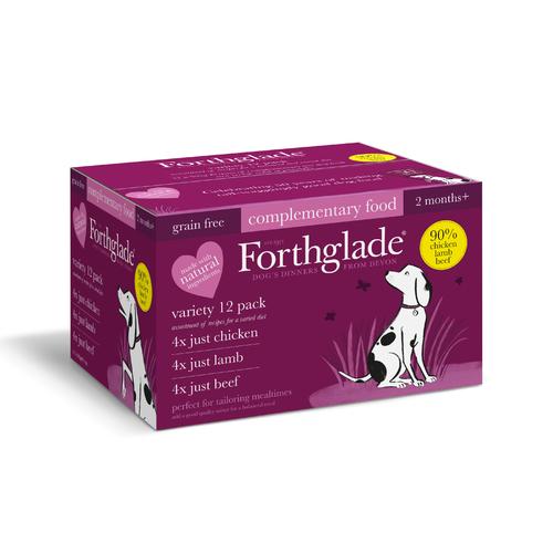 FORTHGALE Just Chicken, Lamb and Beef Variety Pack of 24 Natural Puppy and Adult Wet Dog Food 395g