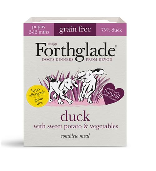 FORTHGALE Grain Free Duck with Sweet Potato &amp; Vegetables Pack of 18 Natural Puppy Wet Dog Food 395g