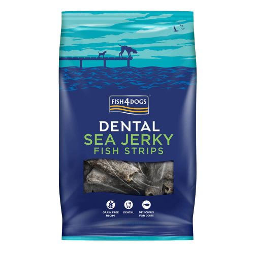 FISH4DOGS SEA JERKY FISH STRIPS GRAIN-FREE PACK OF 4 DENTAL DOG TREATS 500G