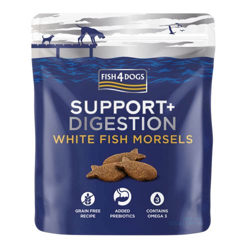 FISH4DOGS DIGESTION WHITE FISH MORSELS GRAIN-FREE SUPPORT AND DIGESTION PACK OF 10 DOG TREATS 225G