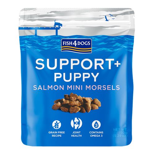 FISH4DOGS PUPPY SALMON MINI MORSELS PUPPY SUPPORT+ GRAIN-FREE PACK OF 5 DOG TREATS 150G