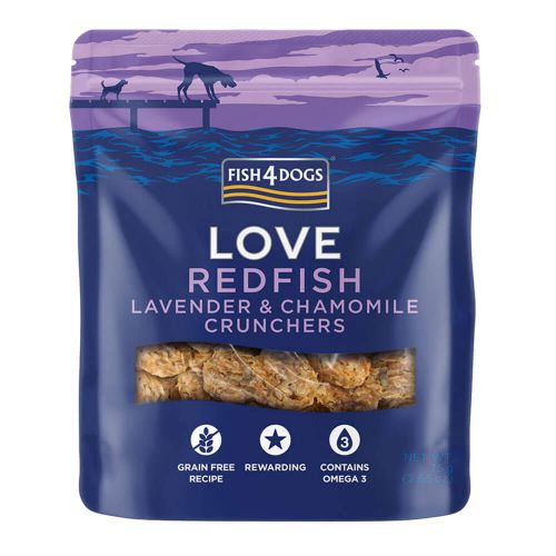 FISH4DOGS LOVE REDFISH, LAVENDER &amp; CHAMOMILE CRUNCHERS GRAIN-FREE PACK OF 5 DOG TREATS 75G