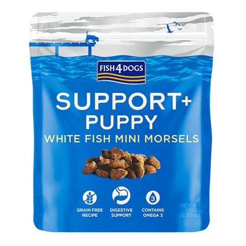 FISH4DOGS PUPPY WHITE FISH MINI MORSELS SUPPORT+ GRAIN-FREE DOG TREATS 150G