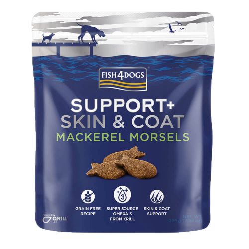 FISH4DOGS SKIN &amp; COAT MACKEREL MORSELS GRAIN-FREE PACK OF 5 DOG TREATS 225G