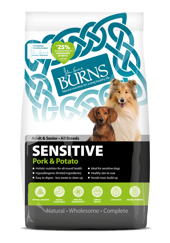 BURNS Sensitive Pork &amp; Potato Wholesome Adult Dry Dog Food 2kg