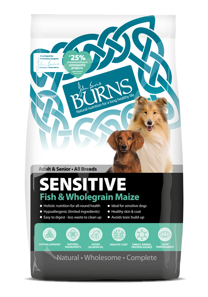 BURNS Sensitive Fish &amp; Wholegrain Maize Adult Dry Dog Food 2kg