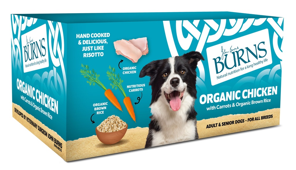 BURNS Organic Chicken, Vegetables &amp; Brown Rice Adult Wet Dog Food 395g