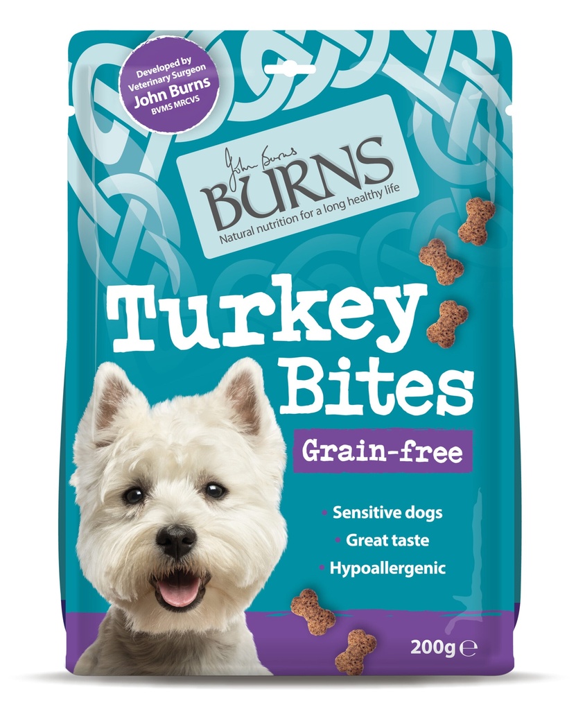 BURNS Turkey Bites Grain-Free Pack of 6 Dog Treats 200g