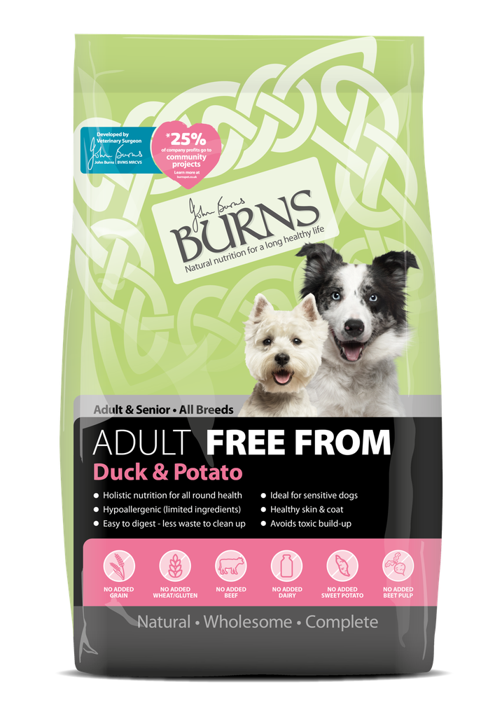 BURNS FREE FROM Adult Duck &amp; Potato Grain-Free Dry Dog Food 2kg