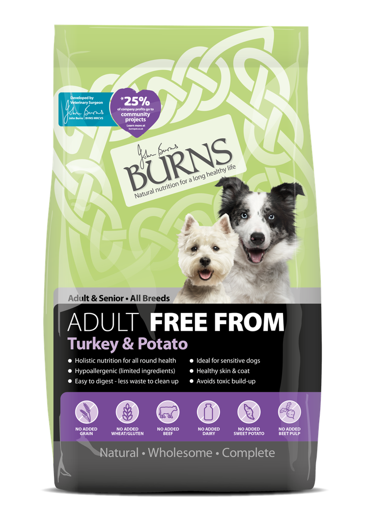 BURNS FREE FROM Adult Turkey &amp; Potato Grain-Free Dry Dog Food 2kg