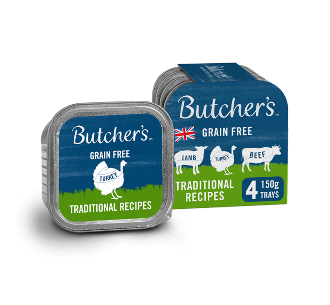 BUTCHERS TRADITIONAL RECIPES CASE OF 24, 4 TRAYS GRAIN-FREE WET DOG FOOD 150G