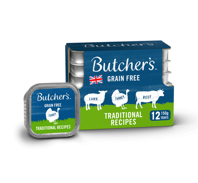 BUTCHERS TRADITIONAL RECIPES CASE OF 24, 12 TRAYS GRAIN-FREE WET DOG FOOD 150G