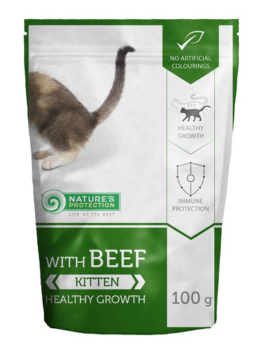 WITH BEEF FOR HEALTHY GROWTH FOOD POUCHES WITH BEEF FOR KITTENS.100g