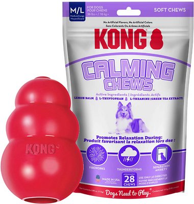 KONG Classic Toy + Calming Chews Medium &amp; Large Dog Supplement