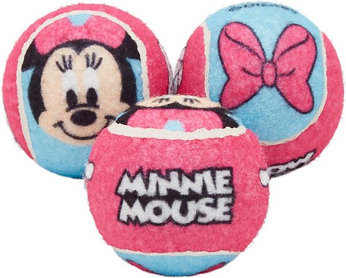 Disney Minnie Mouse Fetch Squeaky Tennis Ball Dog Toy, 3 count