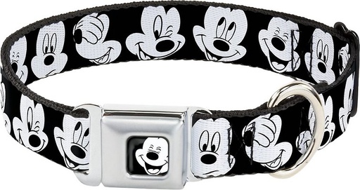 Buckle-Down Mickey Mouse Expressions Polyester Seatbelt Buckle Dog Collar, Wide Medium: 16 to 23-in neck, 1.5-in wide