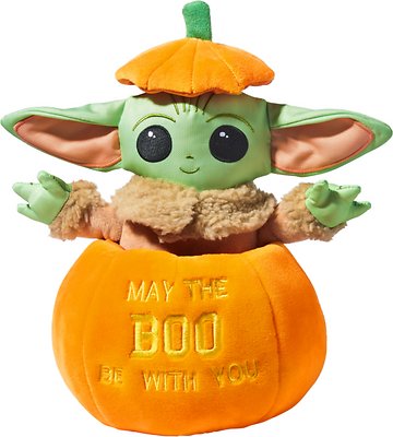STAR WARS Halloween THE MANDALORIAN's GROGU in a Pumpkin Plush Squeaky Dog Toy