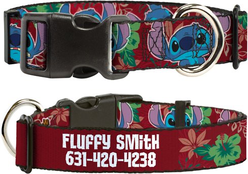 Buckle-Down Disney Lilo &amp; Stitch Expressions Tropical Flora Personalized Dog Collar, Small