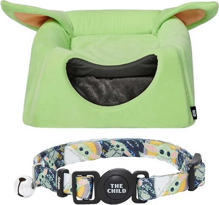 STAR WARS THE MANDALORIAN'S THE CHILD Covered Bed + THE MANDALORIAN'S THE CHILD Cat Collar, 8 - 12 inches
