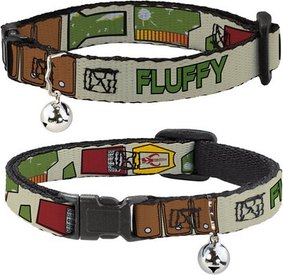 Buckle-Down Star Wars Boba Fett Utility Belt Bounding Personalized Breakaway Cat Collar with Bell