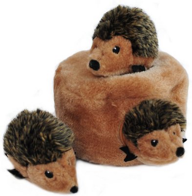 ZippyPaws Burrow Squeaky Hide and Seek Plush Dog Toy, Hedgehog Den, Puzzle Set