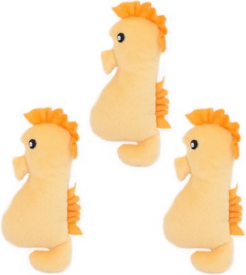 ZippyPaws Burrow Squeaky Hide and Seek Plush Dog Toy, Seahorse 'n Coral, Refills