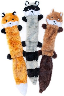 ZippyPaws Skinny Peltz No Stuffing Squeaky Plush Dog Toys, 3-pack, Large