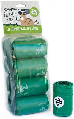 ZippyPaws Pick-Up Unscented Roll Dog Poop Bags, Green, 120 count
