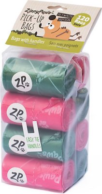 ZippyPaws Pick-Up Unscented Roll Dog Poop Bags, Pink/Green, 120 count