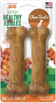 Nylabone Healthy Edibles Twin Pack Bacon Flavor Dog Bone Treats, Medium