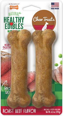 Nylabone Healthy Edibles Twin Pack Roast Beef Flavor Dog Bone Treats, Medium